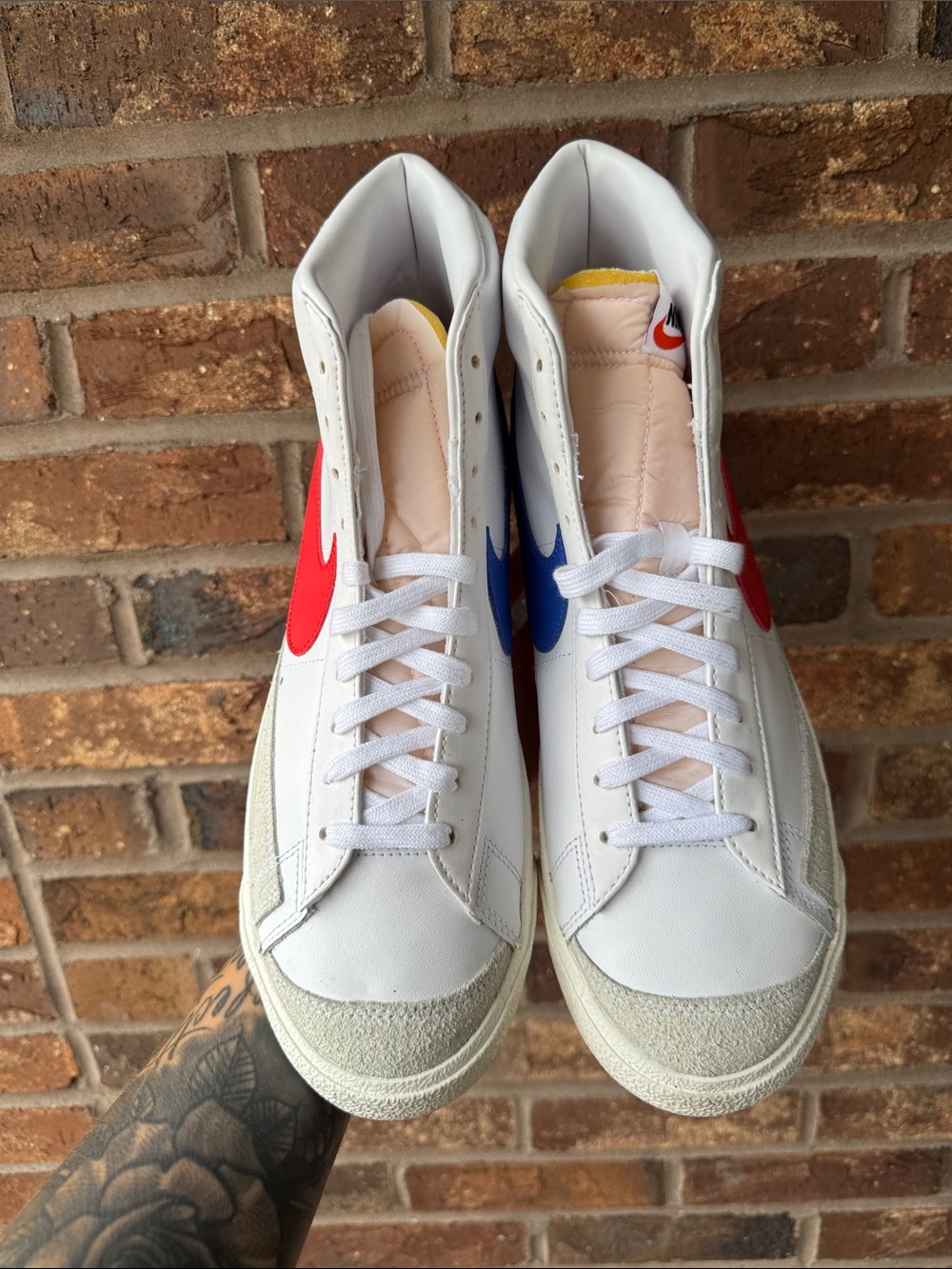 Nike High-Top Sneakers in White with Red & Blue Swooshes. NO BOX - Picture 3 of 5